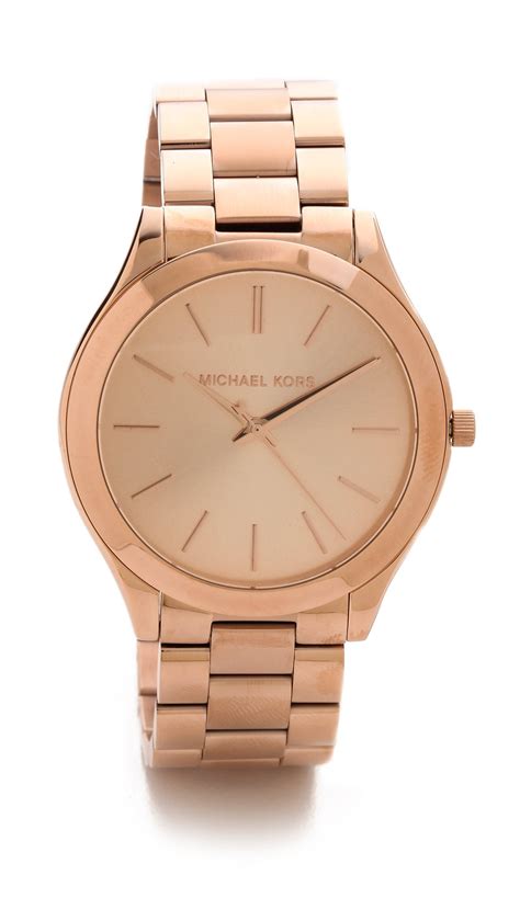 michael kors leather slim runway watch rose gold|Michael Kors oversized runway watch.